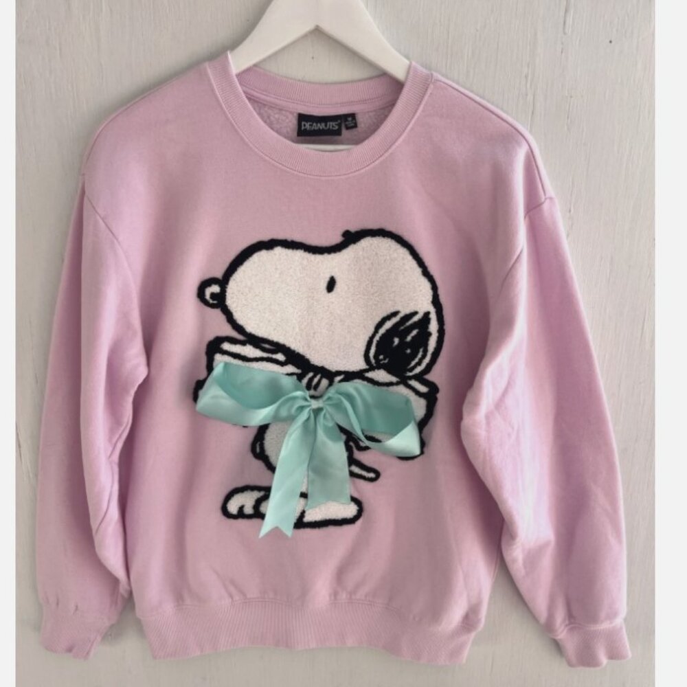 PEANUTS Embellished 3D Snoopy Satin Bow Sweatshirt Size M